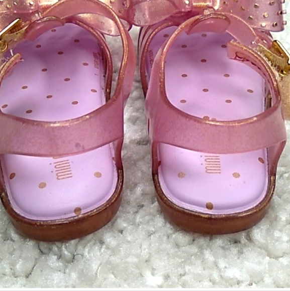 MINI MELISSA BOW Jelly Sandals Pink/ With Gold Dots Size 7 - Picture 9 of 14